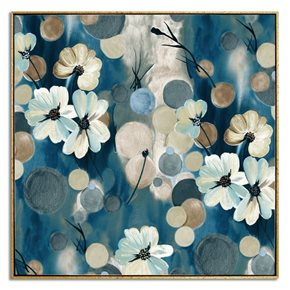CUADRO CANVAS 60x60cm MARCO PINTURA FLORES AZUL 2