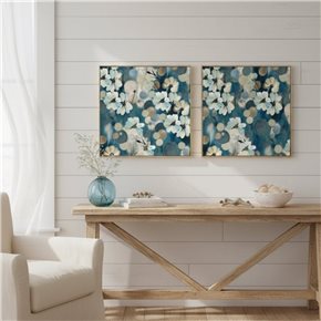 CUADRO CANVAS 60x60cm MARCO PINTURA FLORES AZUL 2