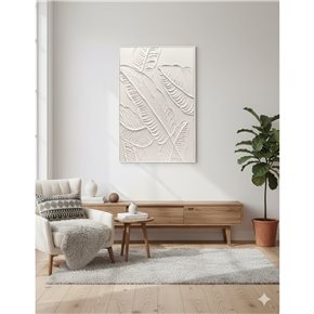 CUADRO CANVAS 60x90cm MARCO PINTURA HOJAS BLANCAS