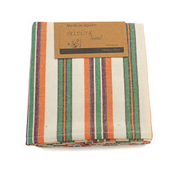MANTEL ALGODÓN CUAD 140x140CM LINEAS NARANJA/VERDE