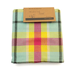 MANTEL ALGODÓN CUAD 140x140CM ESCOCES VERDE AGUA