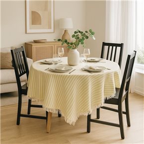 MANTEL REDONDO ALGODÓN D160CM RAYAS BEIGE