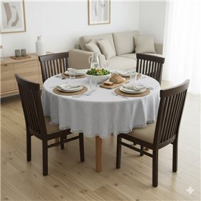MANTEL REDONDO ALGODÓN D160CM CUADROS GRIS