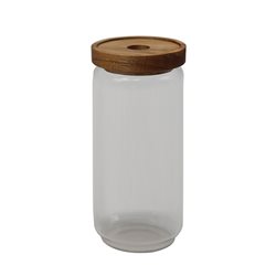 RECIPIENTE VIDRIO 1200ML TAPA MADERA ACACIA D9XH25CM