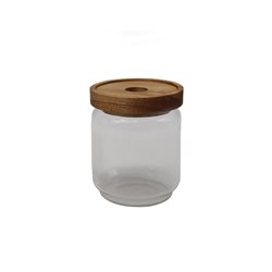 RECIPIENTE VIDRIO 400ML TAPA MADERA ACACIA D9XH9.5CM
