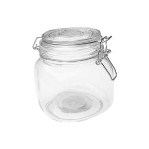 RECIPIENTE VIDRIO SEMICUADRADO 750ML TAPA BROCHE 11x11x13.5CM