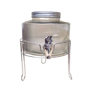 DISPENSADOR 2.2L VIDRIO RAYITAS BASE METAL PLATA