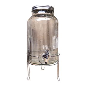 DISPENSADOR 5L VIDRIO RAYITAS BASE METAL PLATA