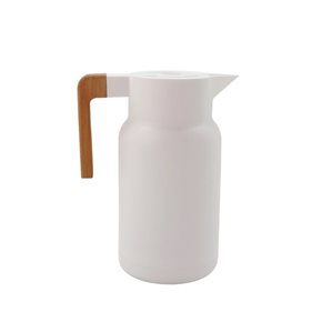 JARRA TERMICA RECTA 1L PLASTICO MANGO MADERA BLANCO