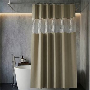 CORTINA DE BAÑO C/VISOR C/GANCHOS 180x200CM BEIGE