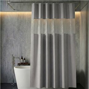 CORTINA DE BAÑO C/VISOR C/GANCHOS 180x200CM GRIS