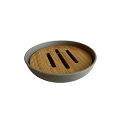 JABONERA ABIERTA DE PLASTICO Y MADERA BEIGE