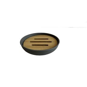 JABONERA ABIERTA DE PLASTICO Y MADERA GRIS