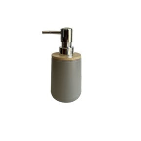 DISPENSADOR DE JABÓN EN PLÁSTICO Y MADERA BEIGE