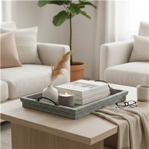 BANDEJA MDF CON ASA  35x25x6.5CM VINTAGE