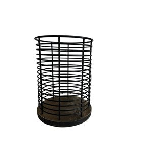 CUBIERTERO METAL C/MADERA  D13.5x17.5CM NEGRO