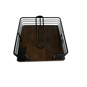 SERVILLETERO METAL CON MADERA 18.5x18.5x7CM NEGRO