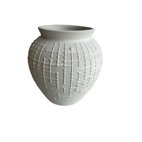 FLORERO CERAMICA D17.5x18CM PUNTILLO BLANCO
