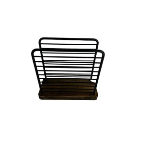 SERVILLETERO METAL CON MADERA 14x6x13CM NEGRO