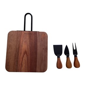 SET TABLA MADERA + 3 ACCESORIOS DE QUESO 20.3X20.3X1.5CM