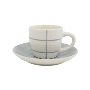 TAZA DE CAFE 90ML CON PLATO CERAMICA QUADRA BLANCO/GRIS