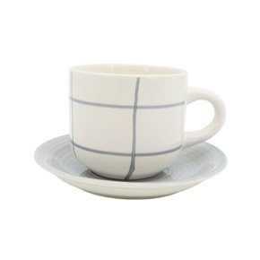 TAZA DE TE 350ML CON PLATO CERAMICA QUADRA BLANCO/GRIS