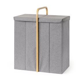 CESTO DE ROPA 2 DIVISIONES 50X36X65CM TELA GRIS