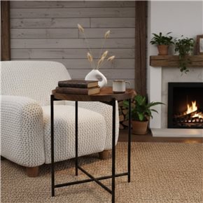 MESA AUXILIAR REDONDA 37X37X47CM MADERA Y METAL