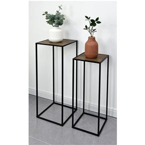 SET 2 MESAS AUX 27X27X70/23X23X60CM MADERA Y METAL
