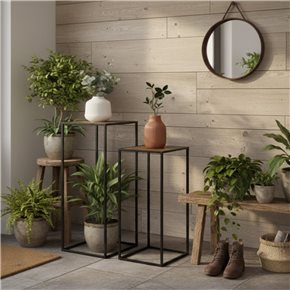 SET 2 MESAS AUX 27X27X70/23X23X60CM MADERA Y METAL