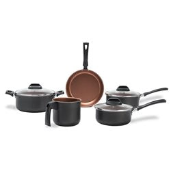 BATERIA DE COCINA 5 PIEZAS ALUMINIO ANTIADHERENTE TOPAZIO COBRE/GRIS