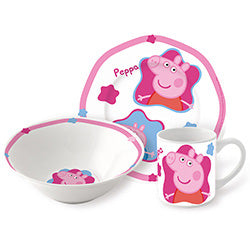 SET 3 PIEZAS MUG, PLATO, BOWL CERAMICA PEPPA PIG CAJA
