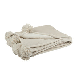 MANTA CON POMPONES1.7X1.30M POLYESTER BEIGE