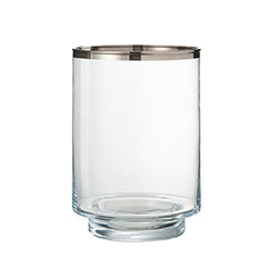 PORTA VELA VIDRIO BORDE PLATA 16X16X23CM