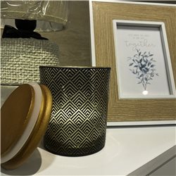 VELA 10X10X11CM RECIP VIDRIO TAPA BAMBOO ROMBOS