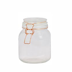 RECIPIENTE VIDRIO 1L TAPA BROCHE COBRE 12X11X15CM