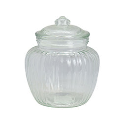 RECIPIENTE 1.5L VIDRIO FACETADO C/ TAPA.  D15XH18CM