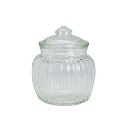 RECIPIENTE  600ML VIDRIO FACETADO C/TAPA. D15XH14.5CM