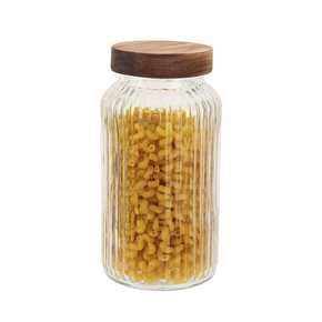 RECIPIENTE VIDRIO LABRADO C/TAPA MADERA 1500ML 11X11X22CM