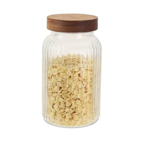 RECIPIENTE VIDRIO LABRADO C/TAPA MADERA 1200ML 11X11X20CM