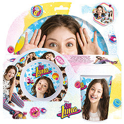 SET 3 PIEZAS MELAM. PLATO BOWL VASO S/ BORDE SOY LUNA