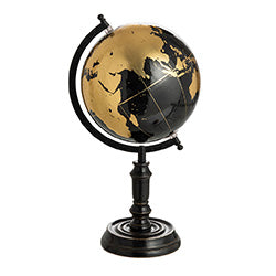 GLOBO TERRAQUEO C/PIE MADERA 25X25X41CM NEGRO/ORO