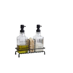 DISPENSADOR DE JABON 2PCS C/ESTANTE 8x22CM NEGRO