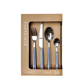 SET 24 PIEZAS CUBIERTOS MANGO RAYAS AZUL "BARCELONA"