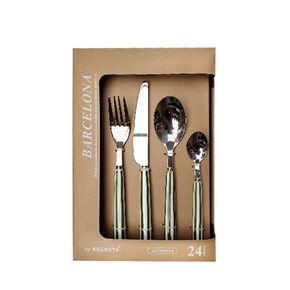 SET 24 PIEZAS CUBIERTOS MANGO RAYAS VERDE "BARCELONA"