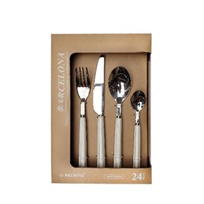 SET 24 PIEZAS CUBIERTOS MANGO RAYAS BEIGE "BARCELONA"