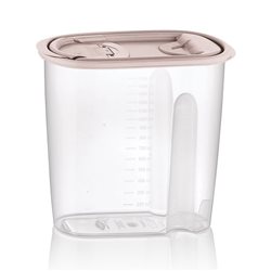 CONTENEDOR "SAPPHHIRE" 1.5LT PARA ALIMENTOS SECOS MEDIDOR Y TAPA VERTEDORA - SURTIDO EN 3 COLORES CELETE, GRIS , ROSA 9.5x20x17cms