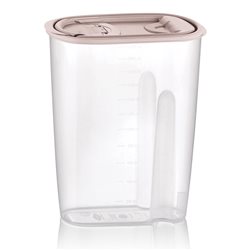 CONTENEDOR "SAPPHHIRE" 2.2LT PARA ALIMENTOS SECOS MEDIDOR Y TAPA VERTEDORA - SURTIDO EN 3 COLORES CELETE, GRIS , ROSA 9.5x20x23.5cms
