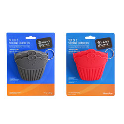 SET 2 AGARRADERAS SILICONA MUFFIN GRIS/ROJO