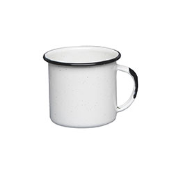 TAZA 85ML D6x4.5CM ACERO VITRIFICADO BLANCO C/ BORDE NEGRO CINSA